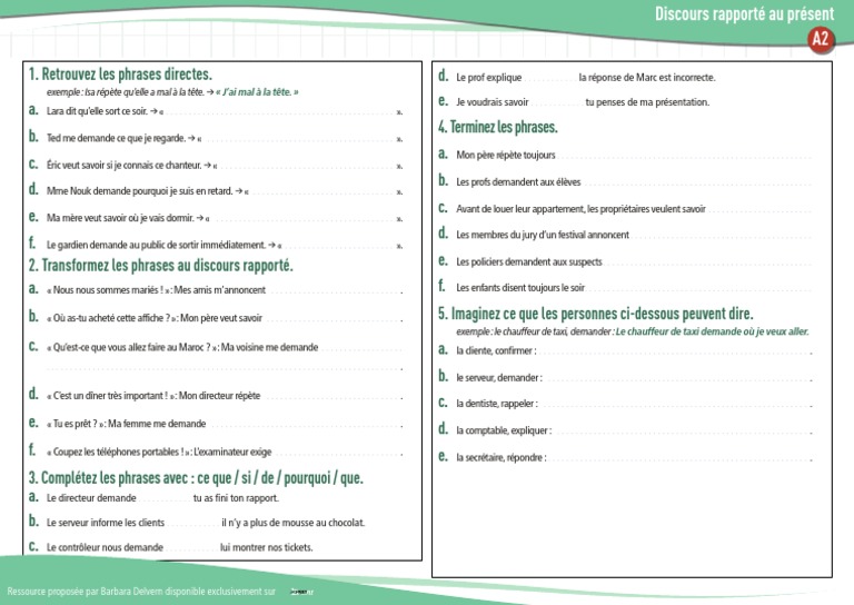 Discours Rapporté au Présent A2 | PDF