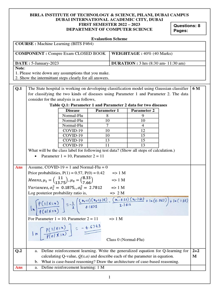 ML - Compre - Question - Paper - 2022 - 23 - Marking Scheme | PDF ...