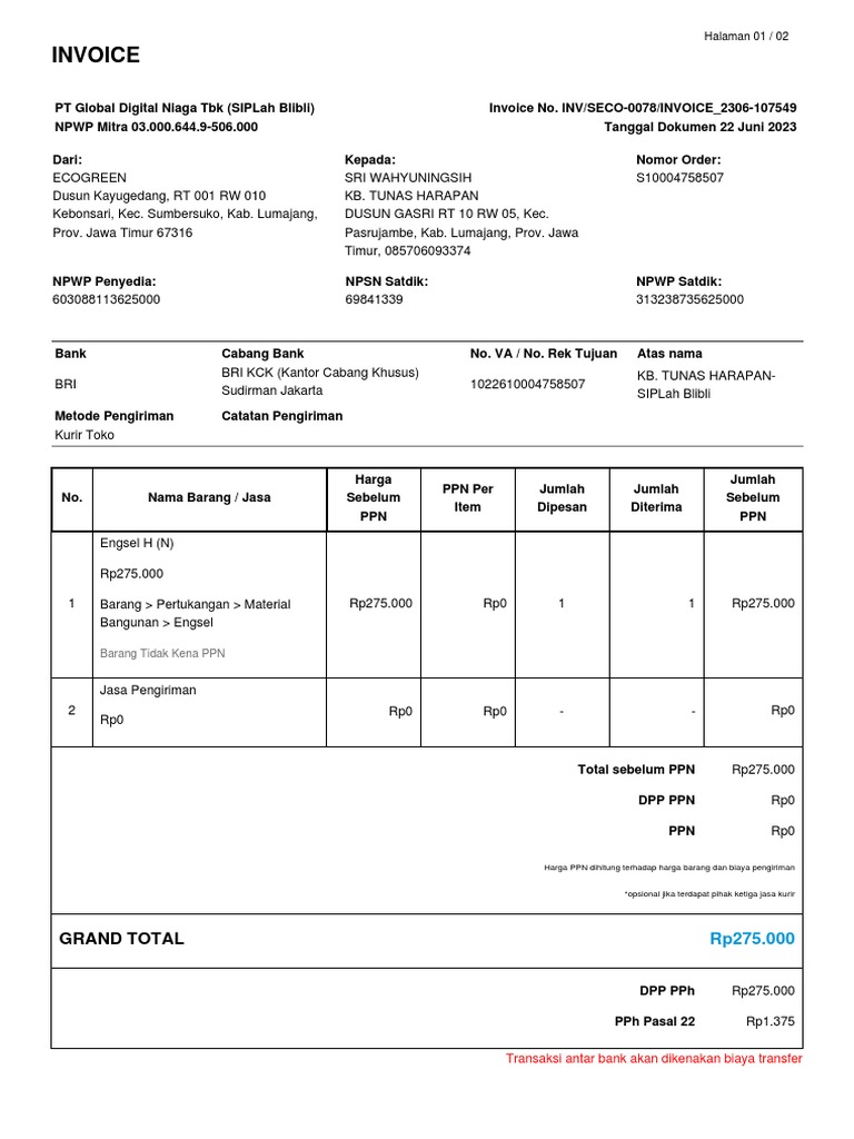 Invoice PT Global Digital Niaga | PDF