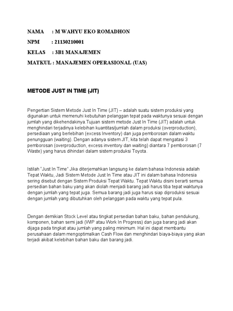 Metode Just In Time dalam Manajemen Produksi | PDF