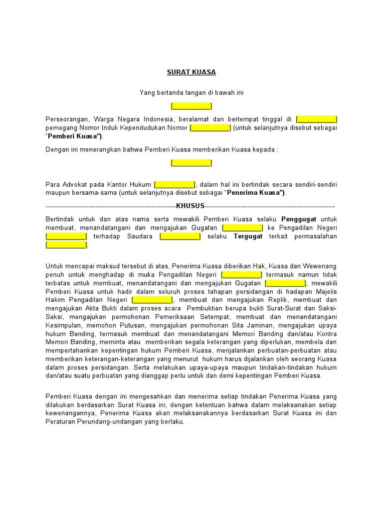 Contoh Surat Kuasa Penggugat Perdata | PDF | …