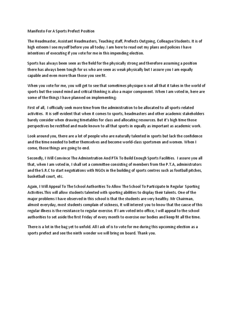 Manifesto For A Sports Prefect | PDF