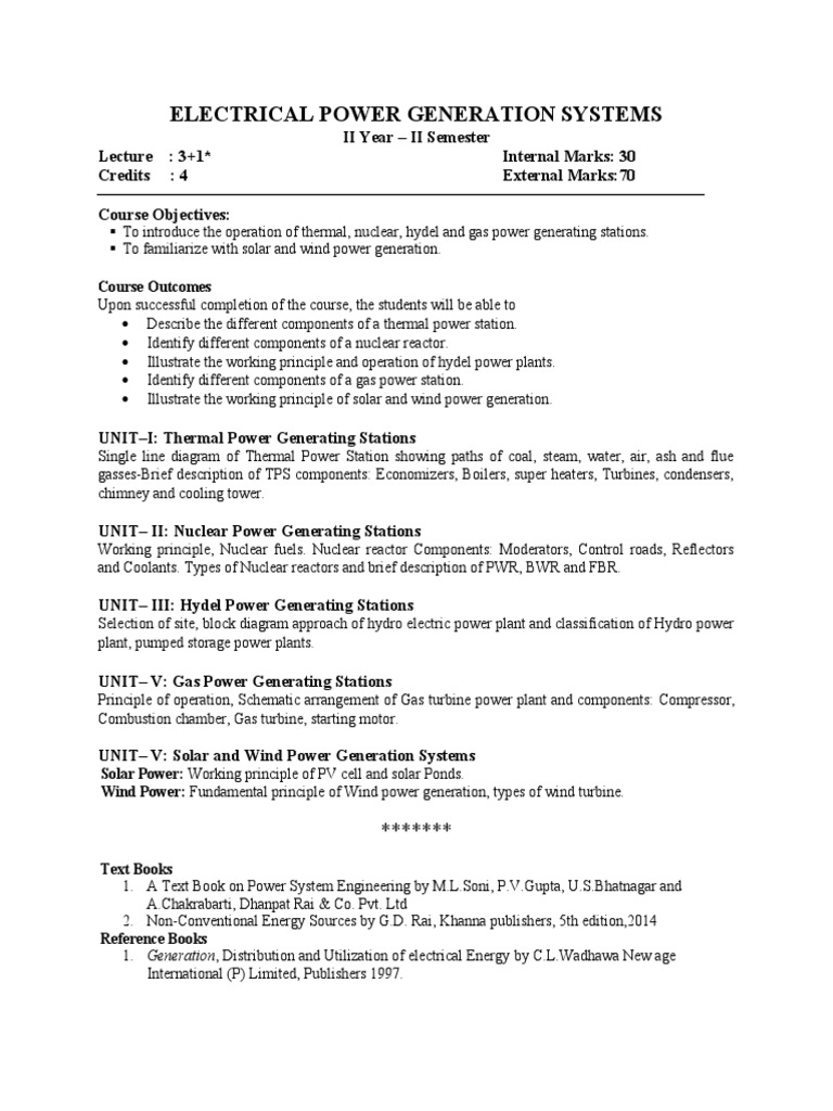 Electrical Power Generation Systems PDF Electricity Generation