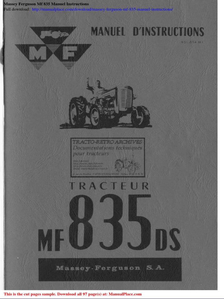 Massey Ferguson Mf 835 Manuel Instructions PDF