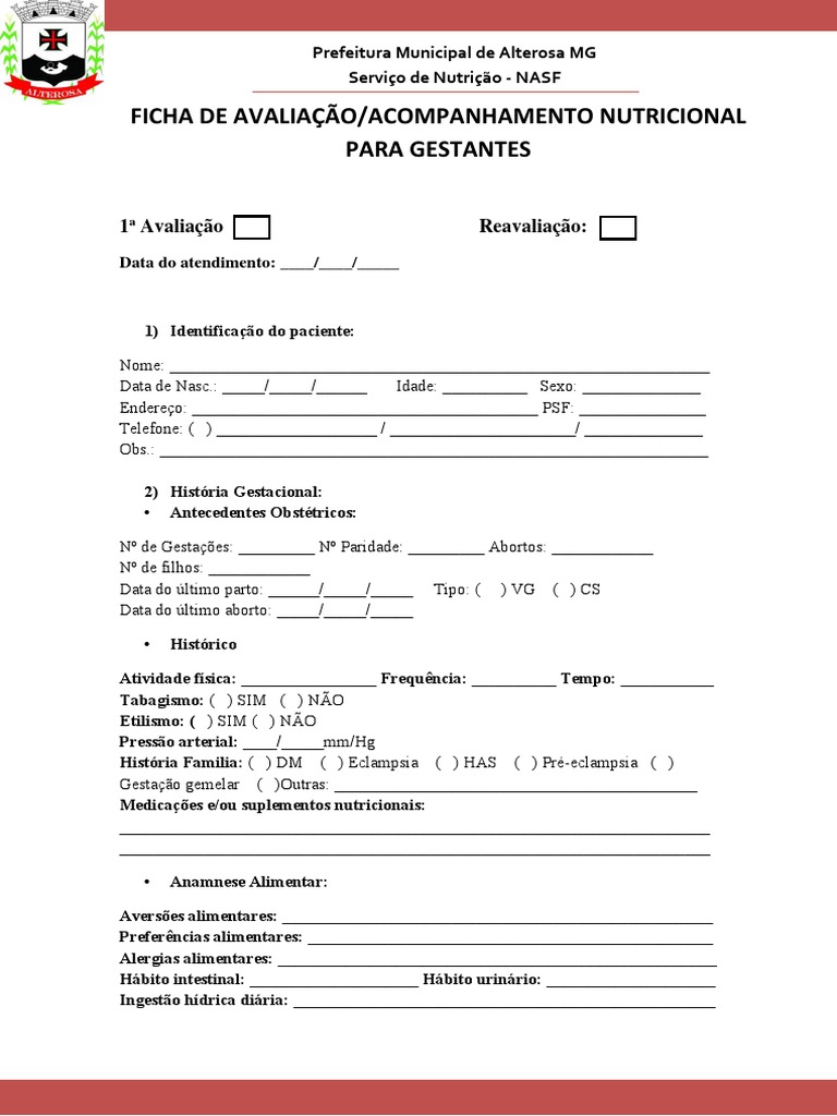 Ficha de Avaliação Gestante | PDF | Gravidez | Reprodução humana