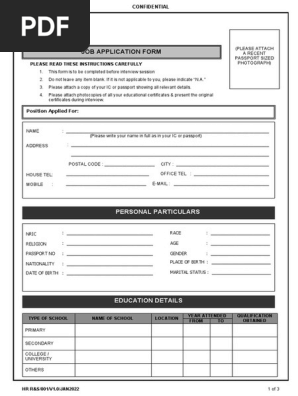 JOB APPLICATION FORM