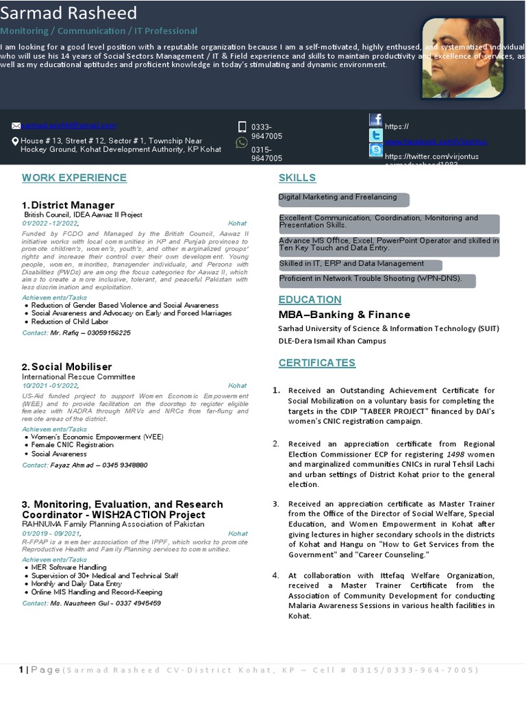 Sarmad Rasheed's Diverse Social Sector Experience | PDF | Literacy ...