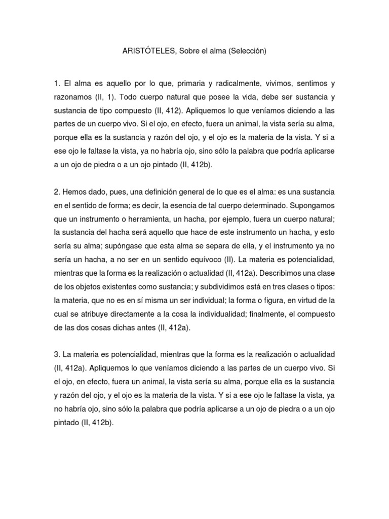 El alma según Aristóteles: Definición y funciones | PDF | Alma | Importar