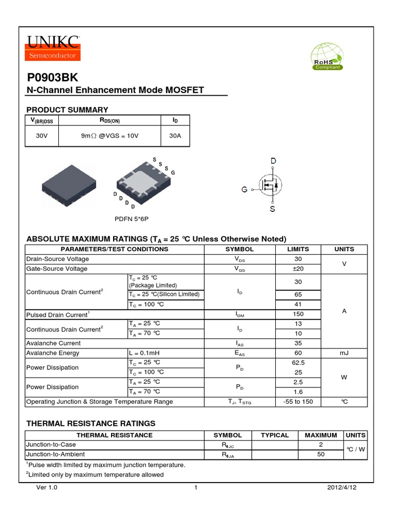P0903BK Unikc | Download Free PDF | Field Effect Transistor | Mosfet