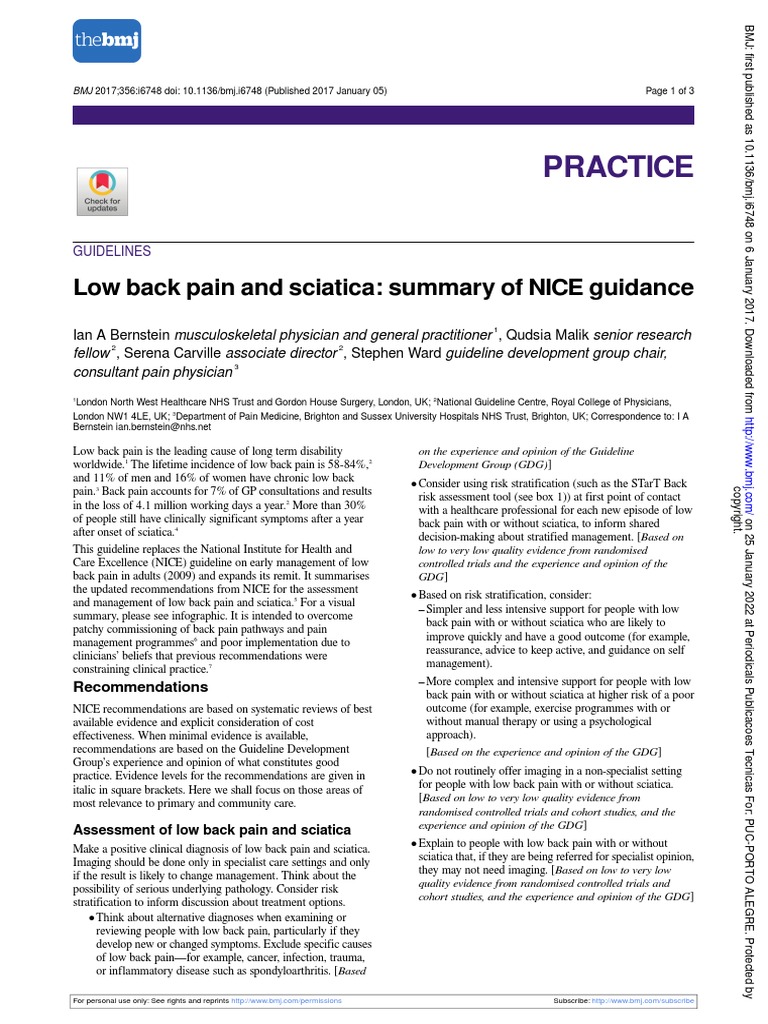 Low Back Pain And Sciatica: Summary Of Nice Guidance – IVEWAP