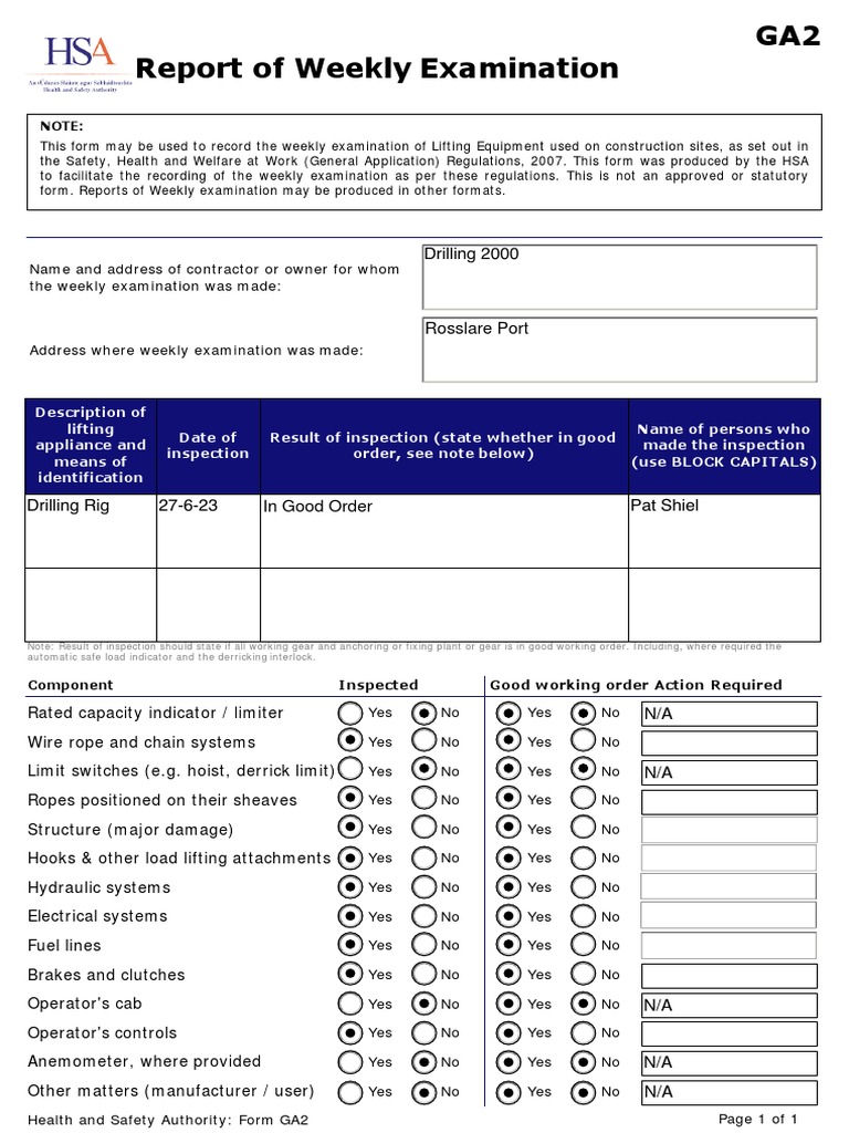 Weekly Lifting Equipment Check | PDF | Manufactured Goods | Equipment