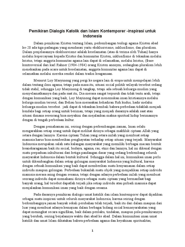 Pemikiran Dialogis Katolik Dan Islam Kontemporer PDF