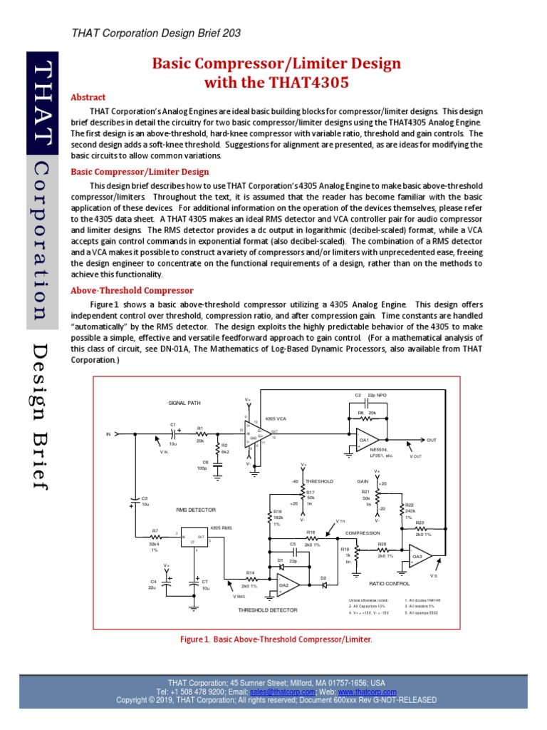 DB203 Basic Comp-Limiter Design THAT4305 | PDF | Decibel | Rectifier
