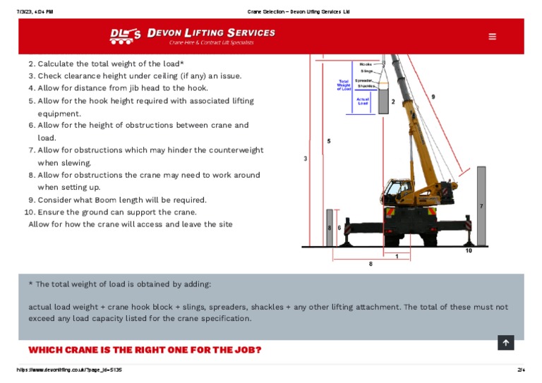 Crane Selection Devon Lifting Services Ltd PDF