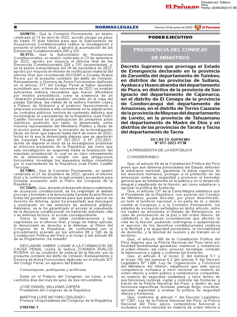 Decreto Supremo Que Prorroga El Estado de Emergencia Declara Decreto ...