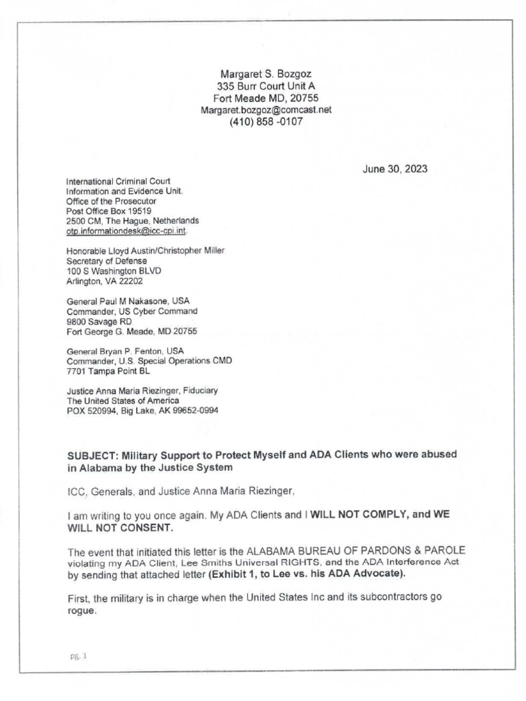 Complete Packet To DOD DOJ Judge Amy Judge Moss and AL For Crimes ...