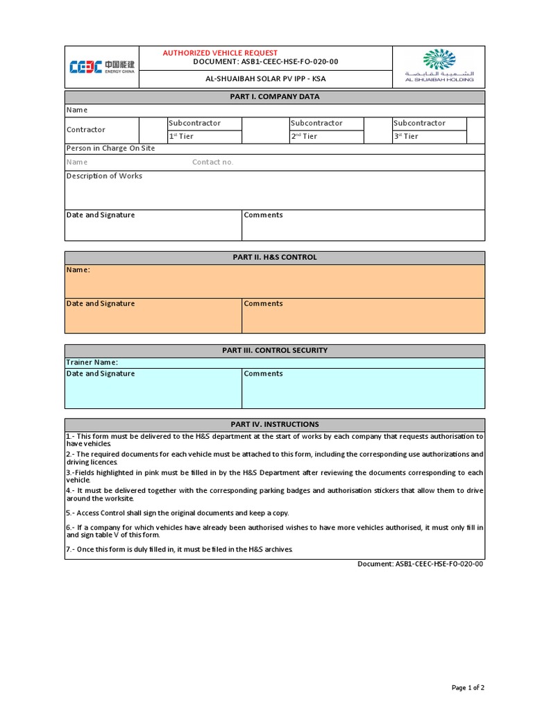 CEEC Vehicle Authorization Form | PDF | Government And Personhood