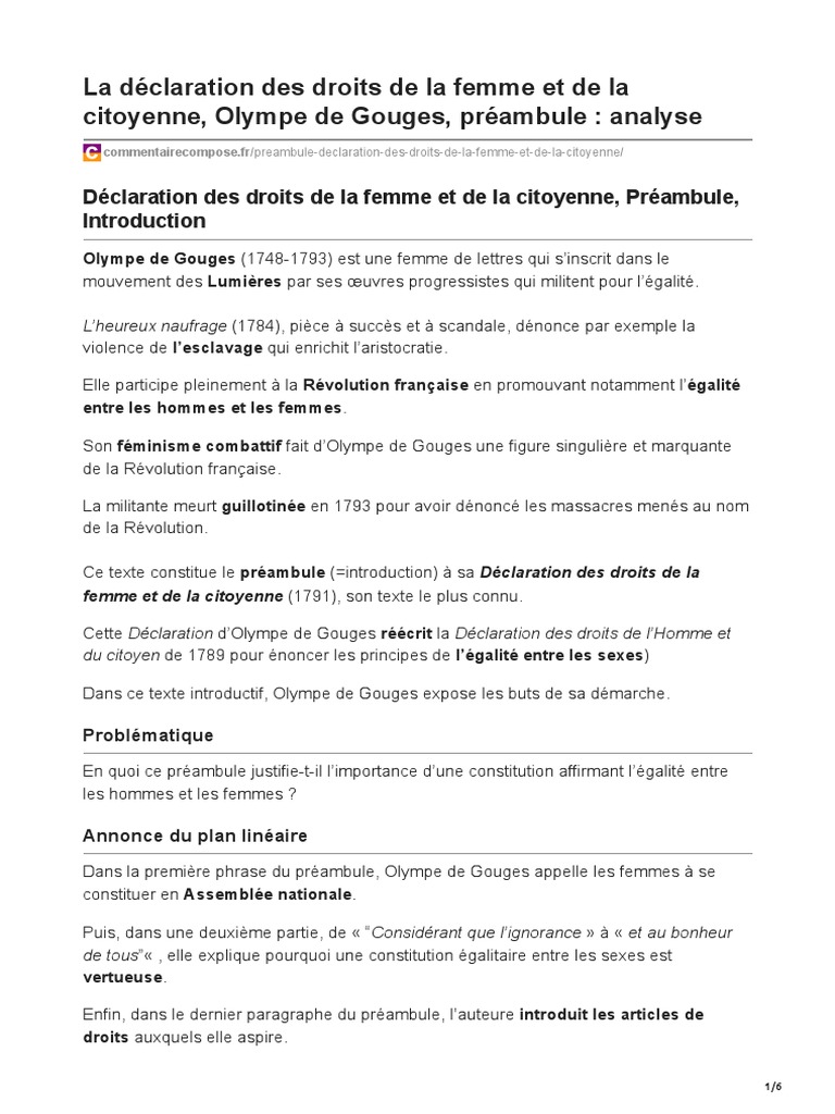 Fiche PREAMBULE OLYMPE DE GOUGES | PDF | Révolution française | Nation
