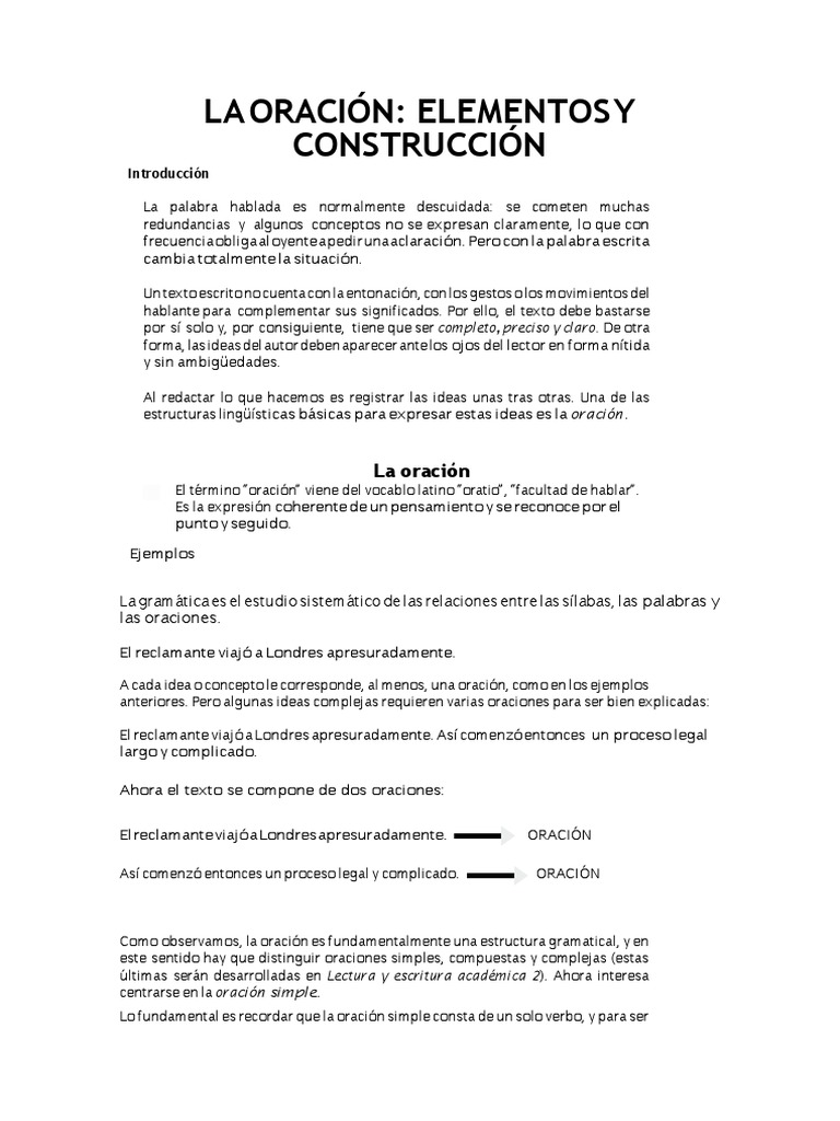 La Oración y su estructura | PDF | Oración (Lingüística) | Asunto ...