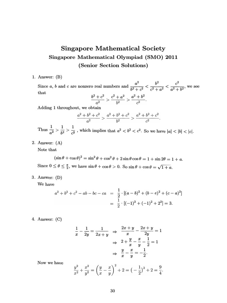 Senior Section - First Round Solutions - SMO Singapore Mathematical ...