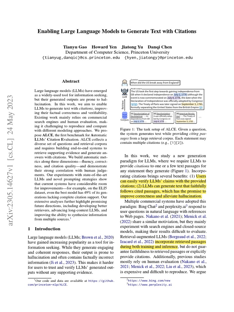 ALCE: Benchmark for LLM Citation Generation | PDF | Information ...