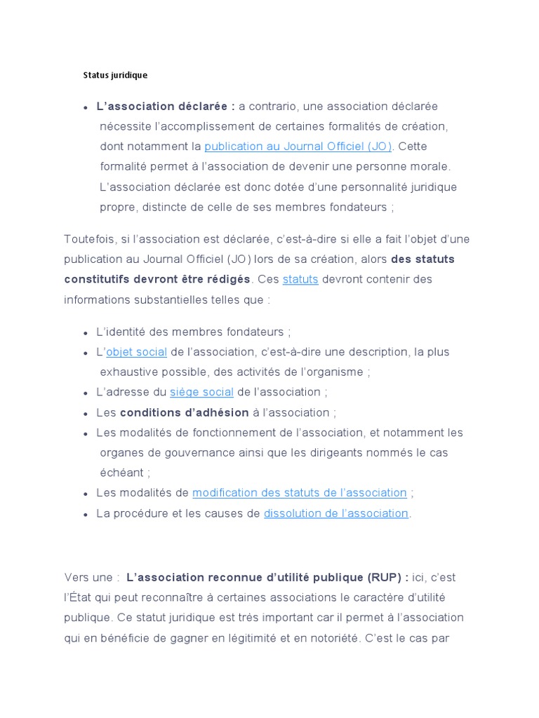Statut juridique d'une association déclarée | PDF | Mode de vie