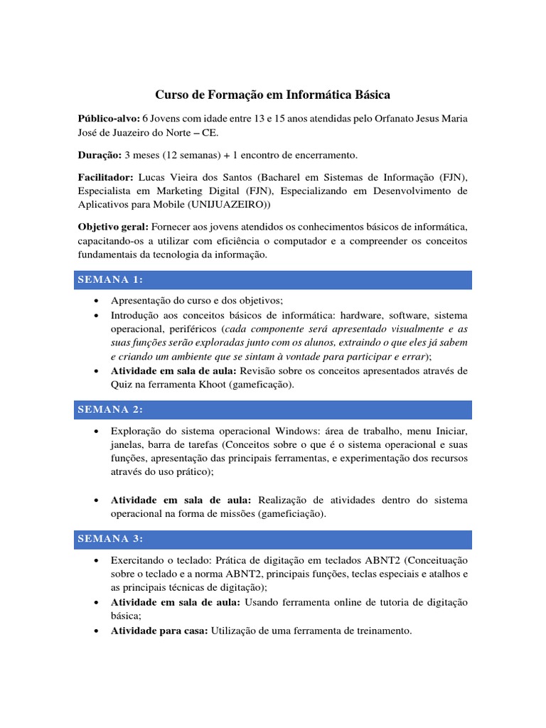 Curso de Informática Básica para Jovens | PDF | Teclado de computador ...