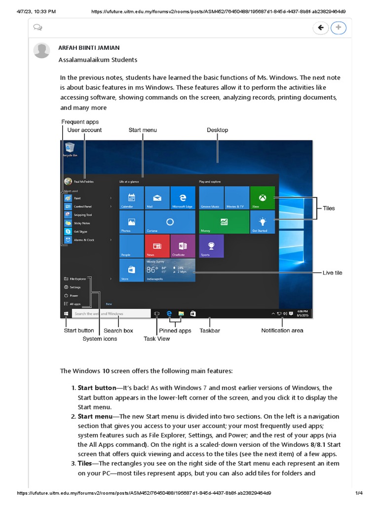 Labeled Parts of Windows 10 Desktop | PDF | Microsoft Software | Ibm Pc ...