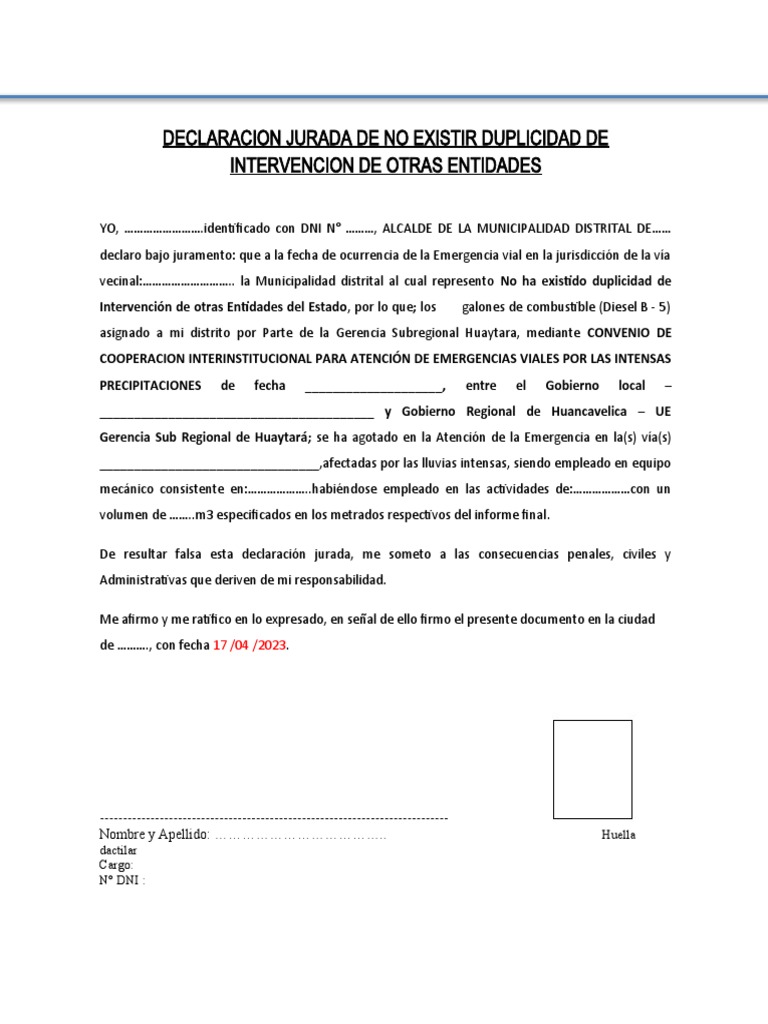 Declaración Jurada de Emergencia Vial | PDF | Gobierno