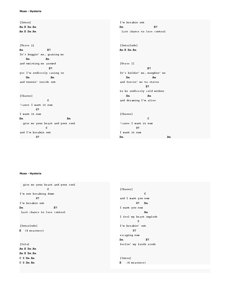 Muse Hysteria PDF Song Structure Musicology