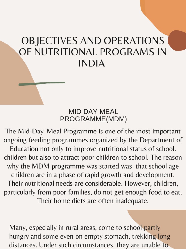 Objectives and Operations of Nutritional Programs in India PDF Malnutrition Food And Drink