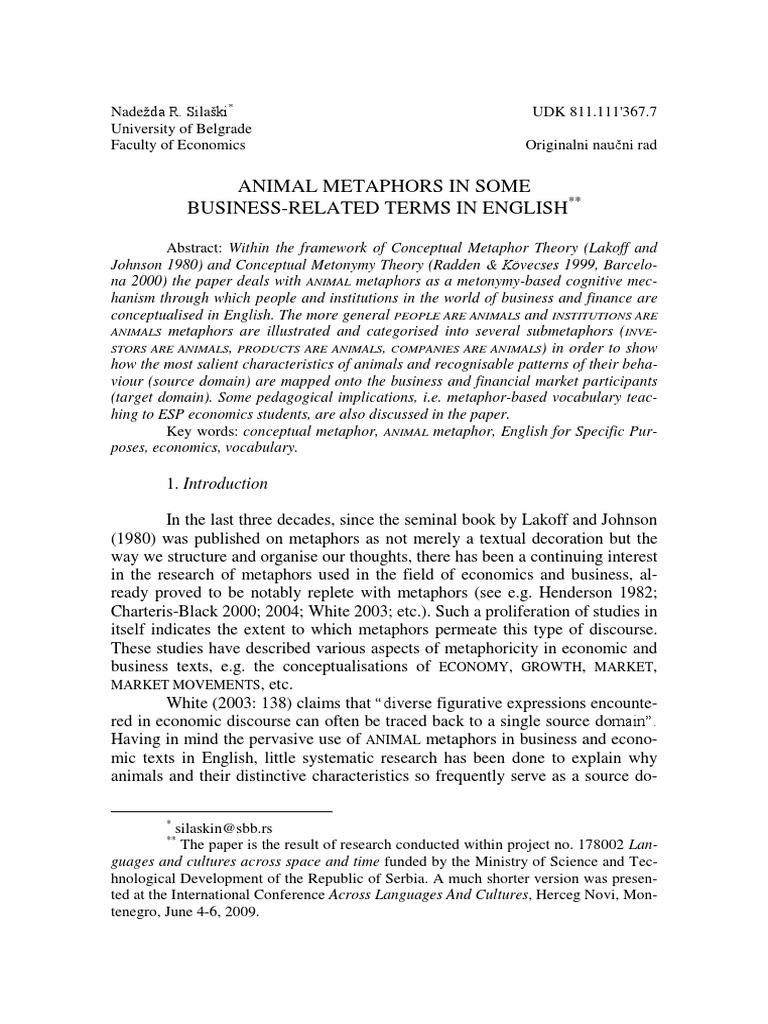 Animal Metaphors in Business English | PDF | Metaphor | Cognitive Science