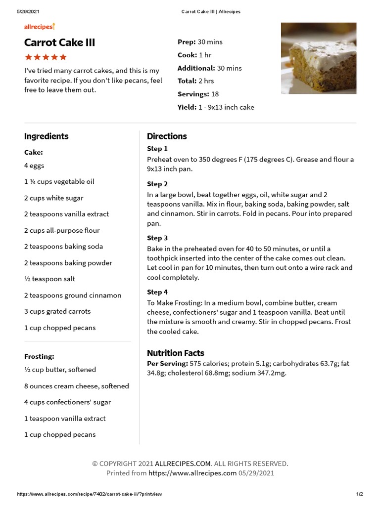 Carrot Cake III Allrecipes PDF Cakes Flour