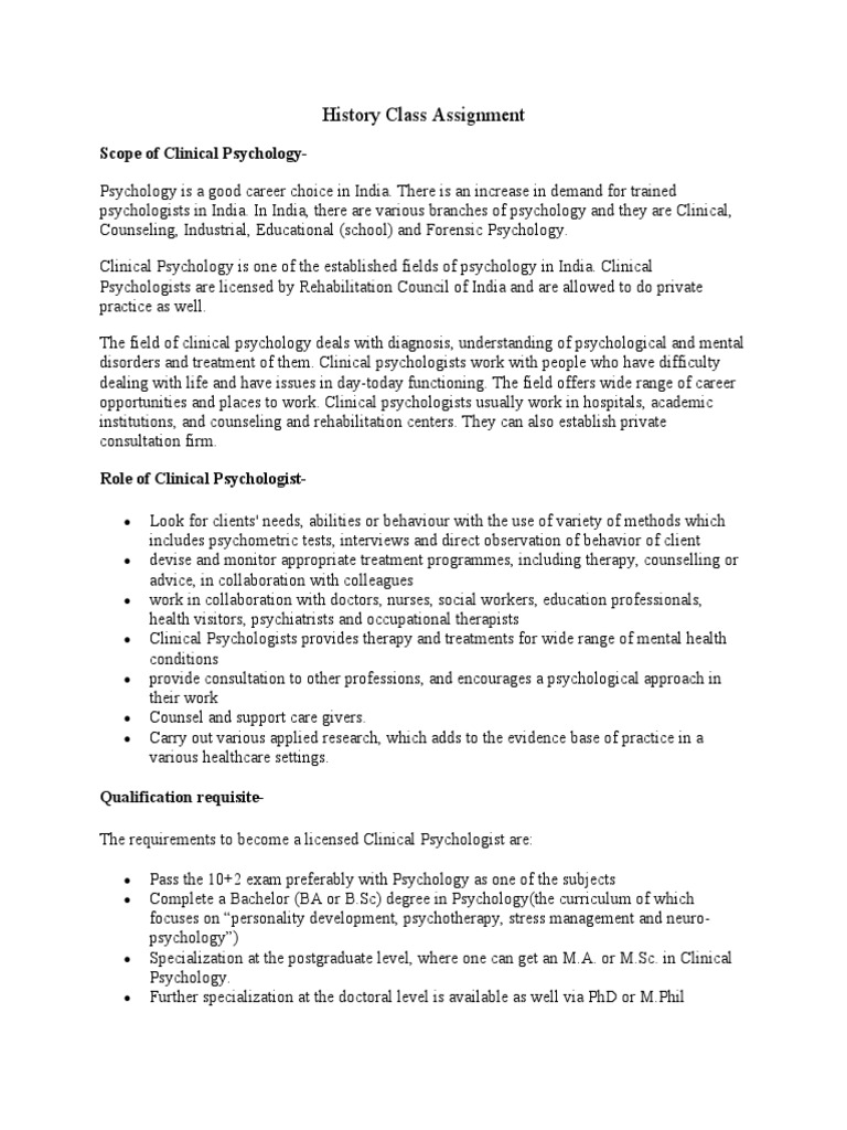 History Class Assignment Descargar gratis PDF Clinical Psychology