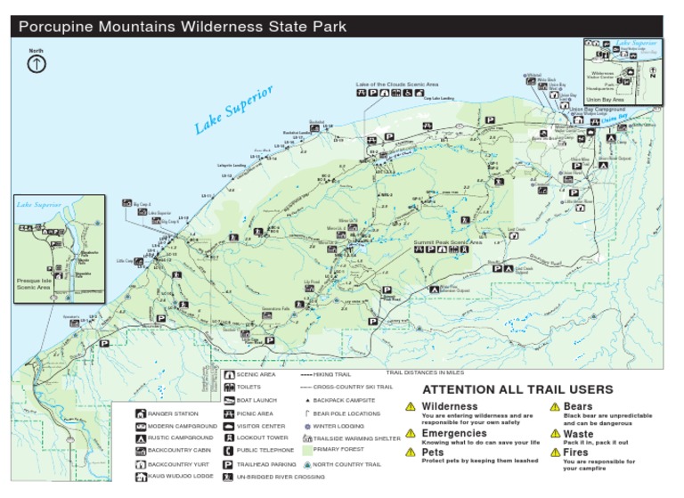 Porcupine Mountains Wilderness Area Backcountry Map PDF Hiking