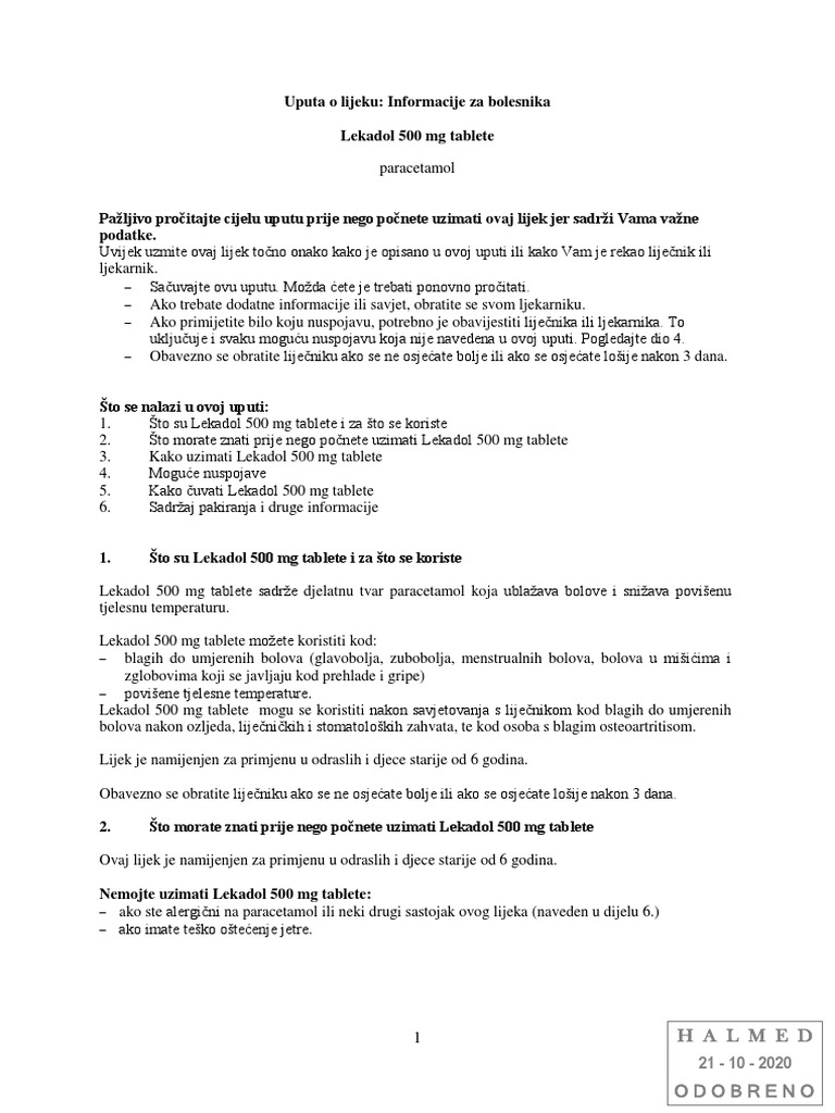 Lekadol 500 MG Tbl. PIL (21-10-2020) | PDF