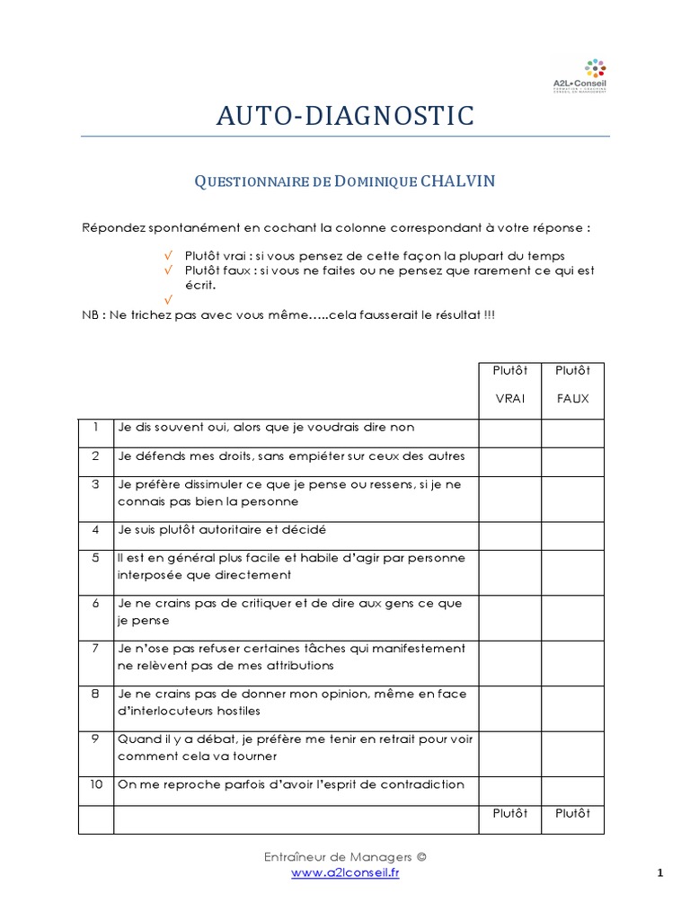 Questionnaire d'Auto-Diagnostic Assertif | PDF
