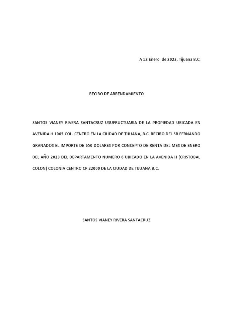 Recibo de Arrendamiento | PDF