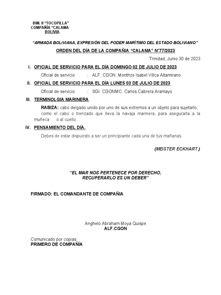 Orden Del DIA de La Compania-2 | PDF