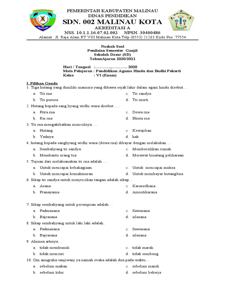 Soal Agama Hindu Kelas 6 Pdf