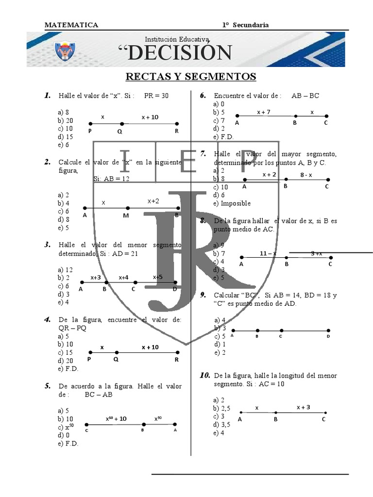 Ejercicios de Segmentos para 1° Secundaria | PDF | Ajedrez