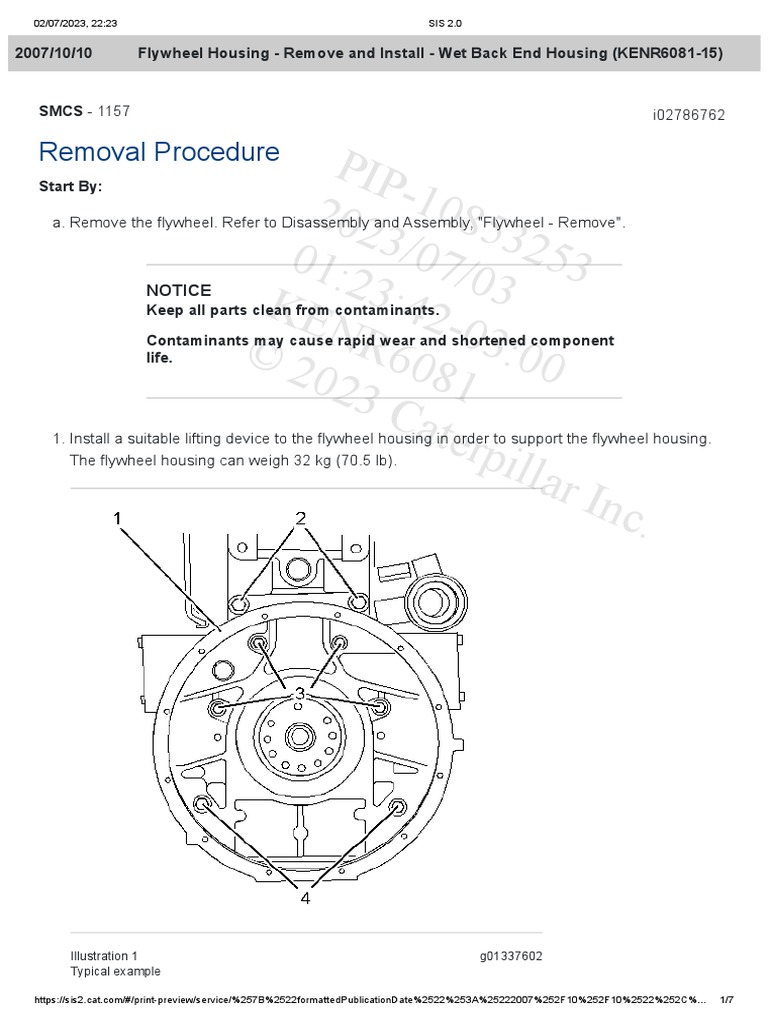 Flywheel Housing Remove and Install Wet Back End Housing (KENR608115) PDF Vehicle Parts
