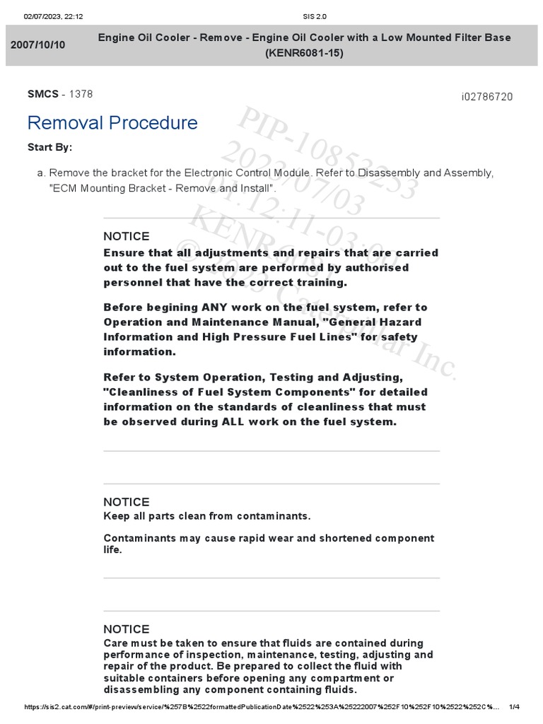Engine Oil Cooler Remove Engine Oil Cooler With A Low Mounted