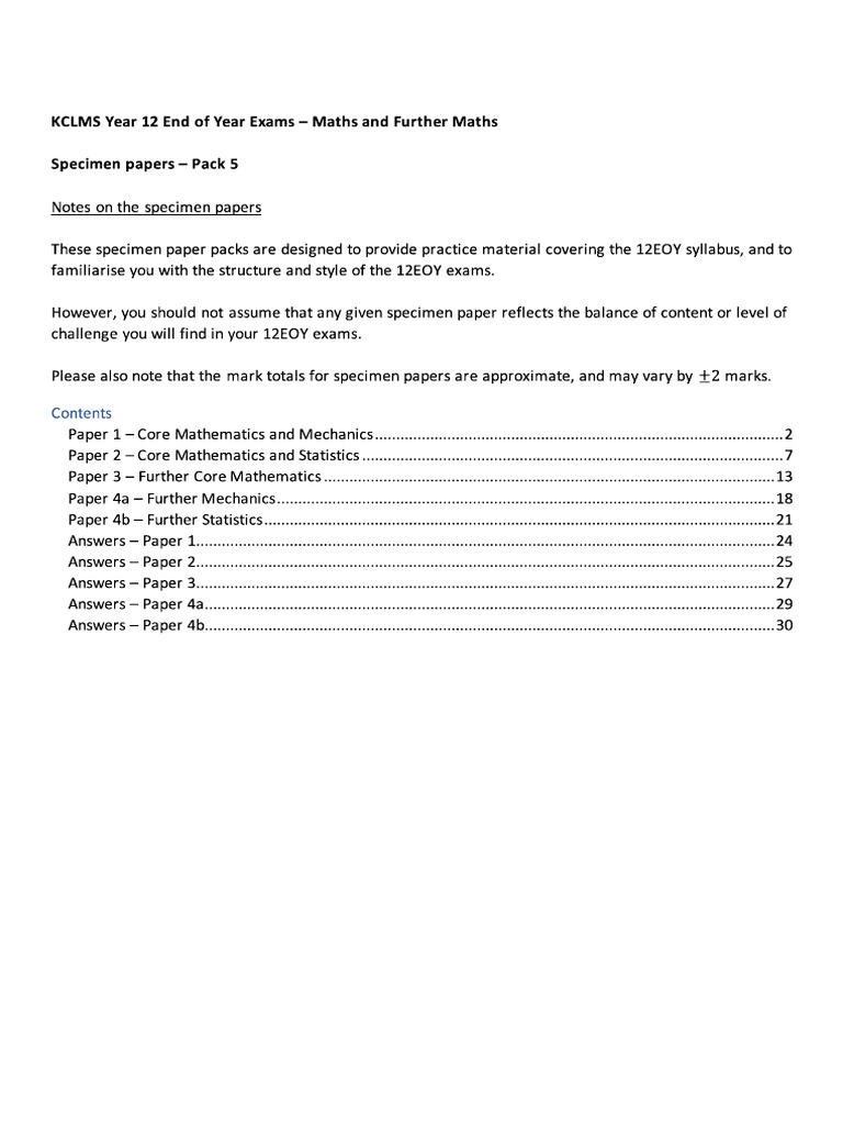 Preparations For Further Maths Year 1 Paper A Level Pdf