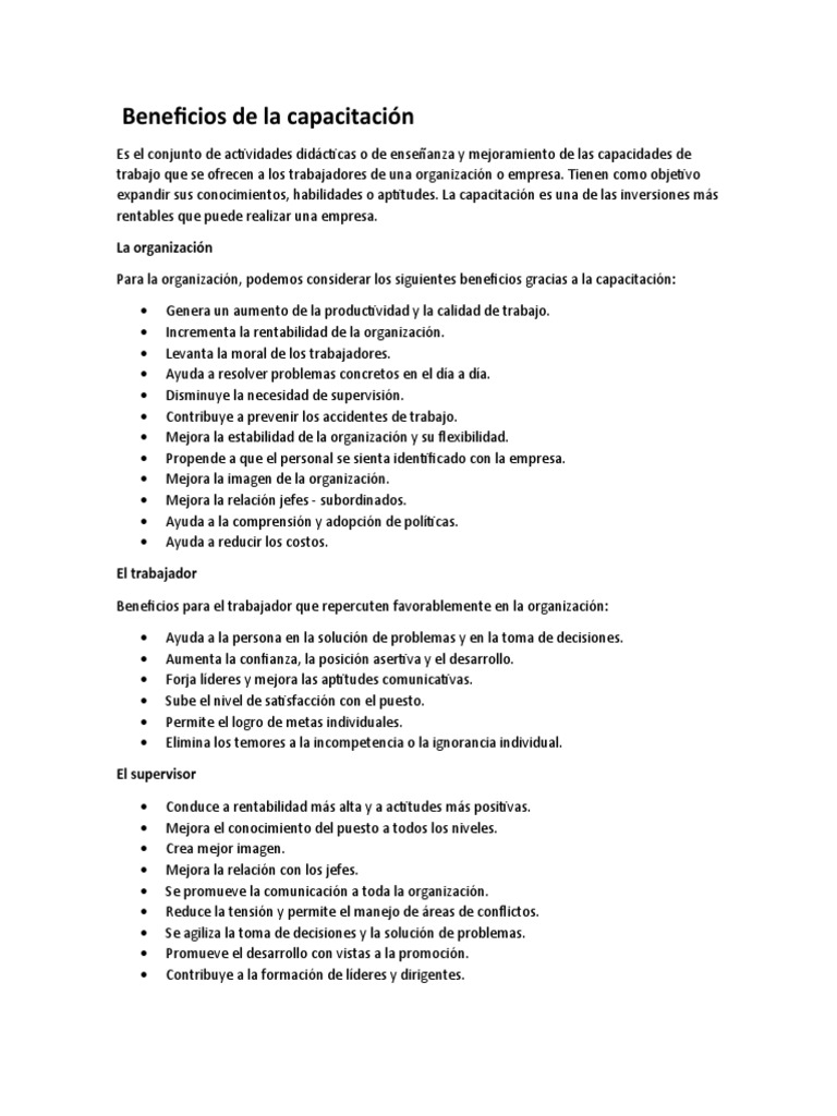 Beneficios de la Capacitación Laboral | PDF