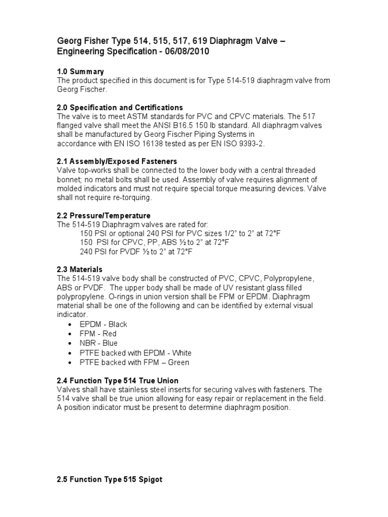 Diaphragm Valve Specification | PDF | Valve | Industrial Processes