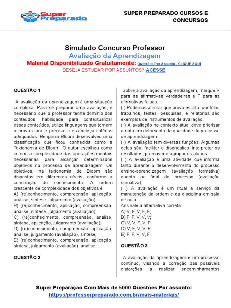 Simulado Avaliacao Da Aprendizagem 1 | PDF | Pedagogia | Aprendizado