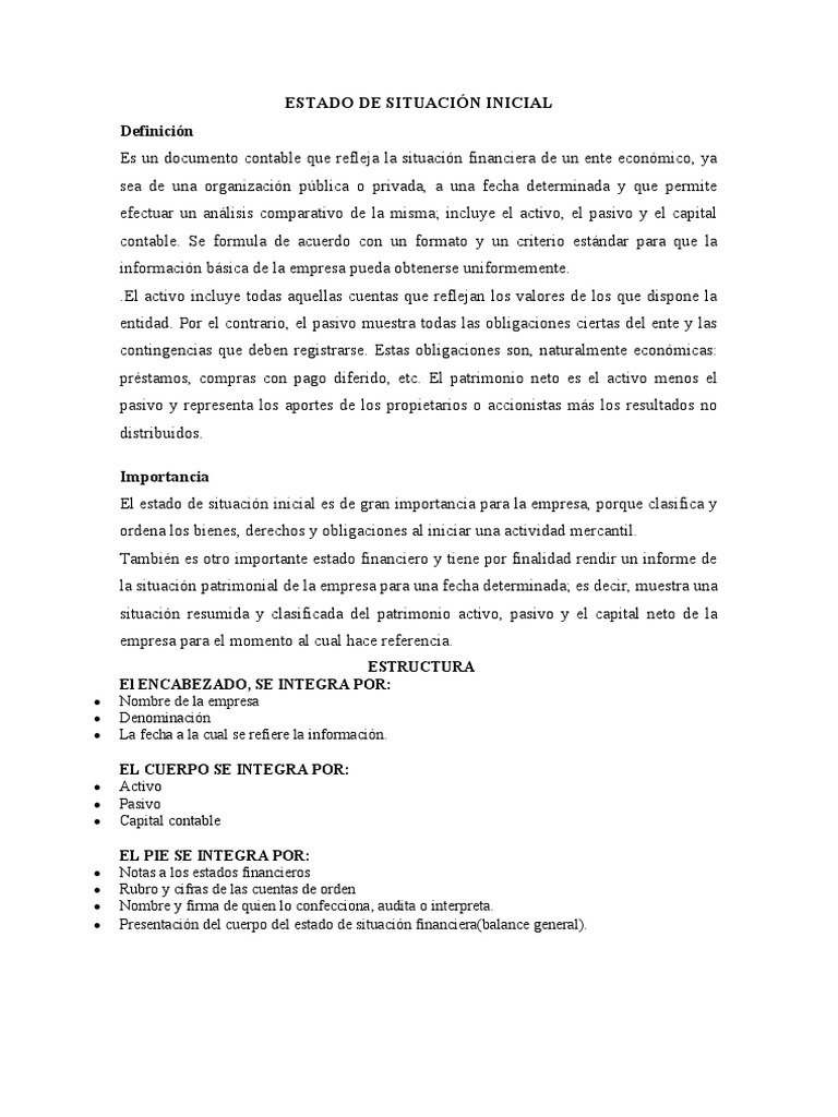 Estado de Situación Inicial Financiera | PDF