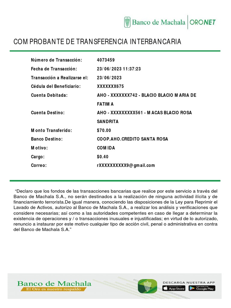 Comprobante de Transferencia Interbancaria | PDF
