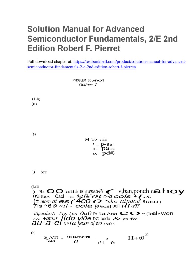 Solution Manual for Advanced Semiconductor Fundamentals 2 e 2nd Edition Robert f Pierret PDF